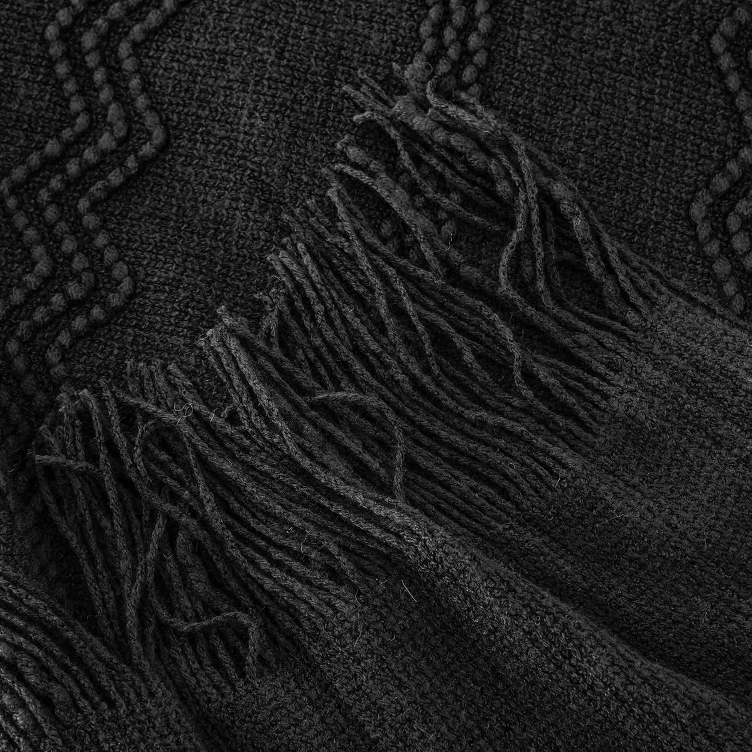 BATTILO HOME Black Throw Blanket with Fringe, Bed Throws for Home Decor, Decorative Black Knit Throw for Couch Sofa, 50"x60"