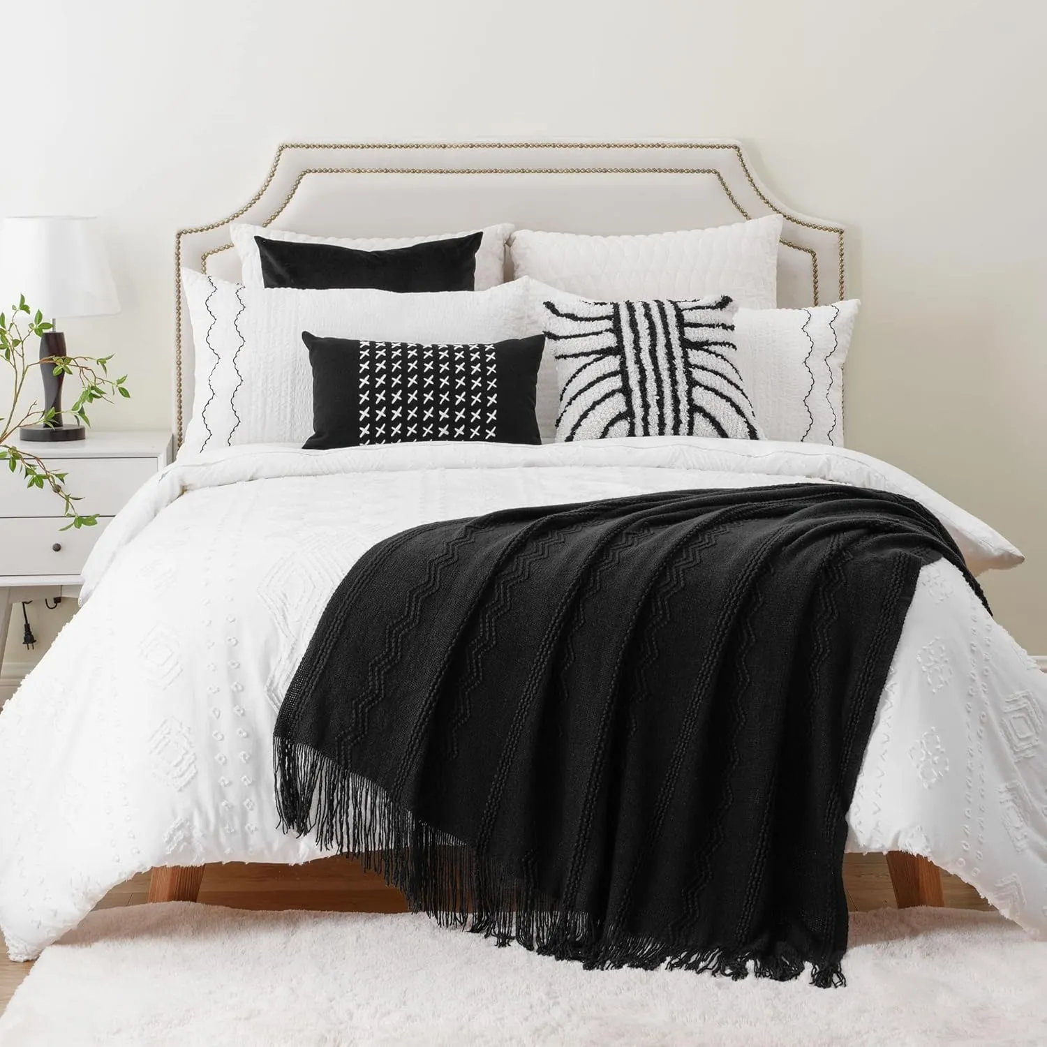 BATTILO HOME Black Throw Blanket with Fringe, Bed Throws for Home Decor, Decorative Black Knit Throw for Couch Sofa, 50"x60"