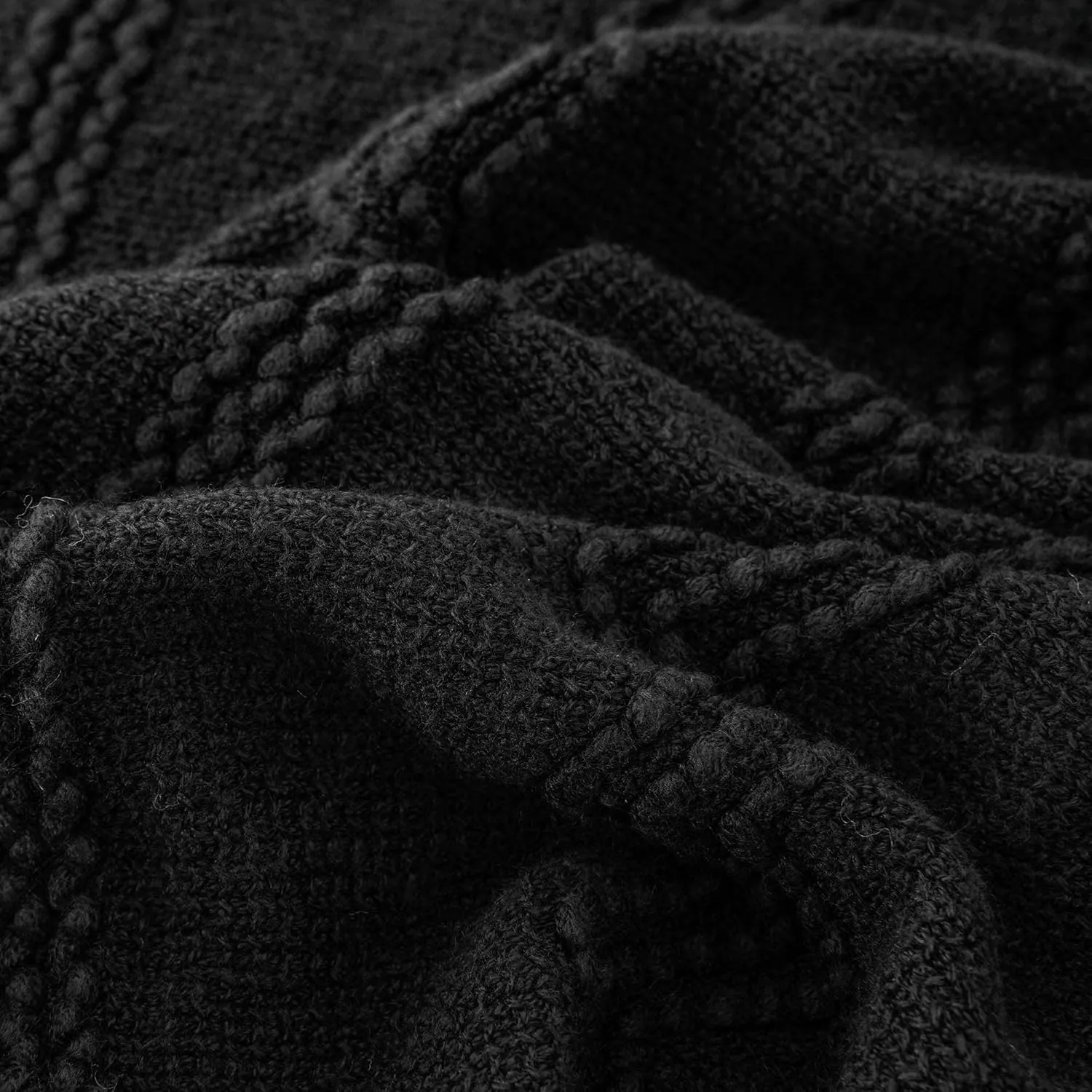 BATTILO HOME Black Throw Blanket with Fringe, Bed Throws for Home Decor, Decorative Black Knit Throw for Couch Sofa, 50"x60"