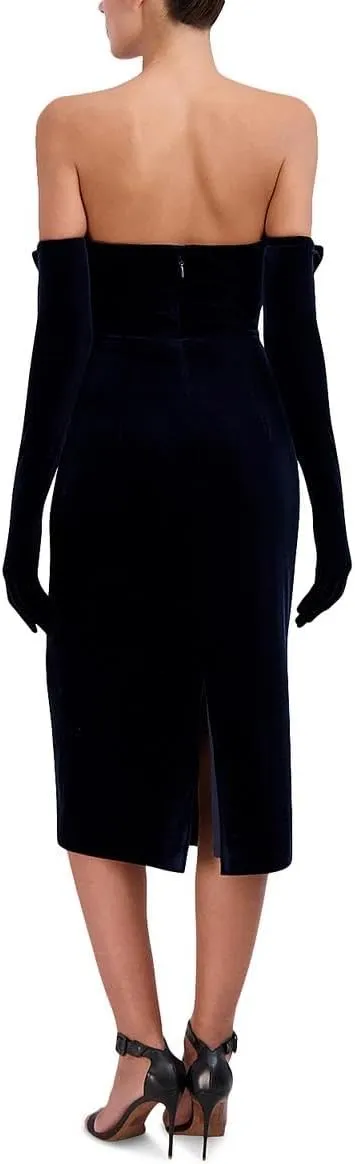 BCBGMAXAZRIA Women's Strapless Plunging V Neck Midi Dress with Gloves