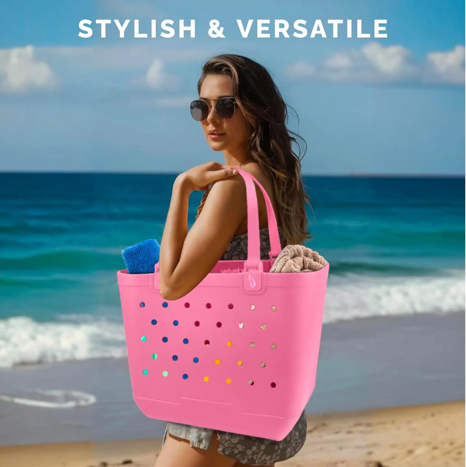 Beach Tote Bag XL size – Waterproof Tip Proof Rubber Tote for Travel, Pool, Groceries Sports & more