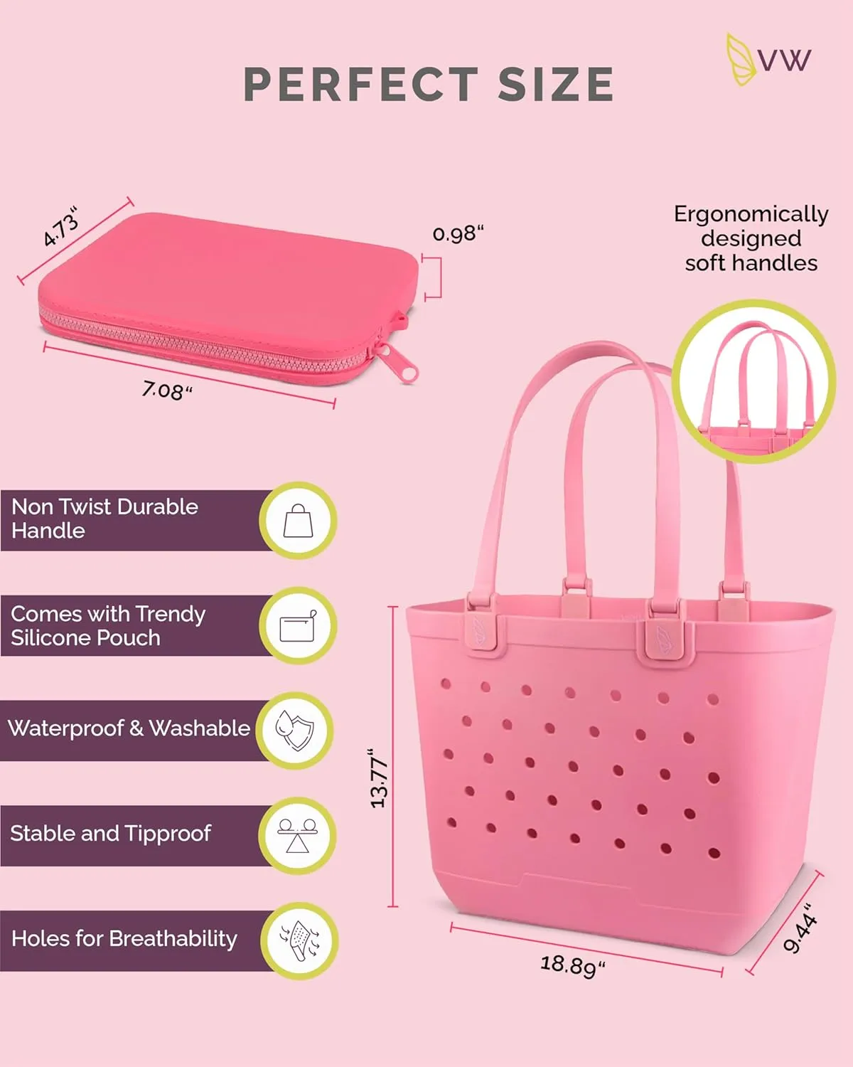 Beach Tote Bag XL size – Waterproof Tip Proof Rubber Tote for Travel, Pool, Groceries Sports & more