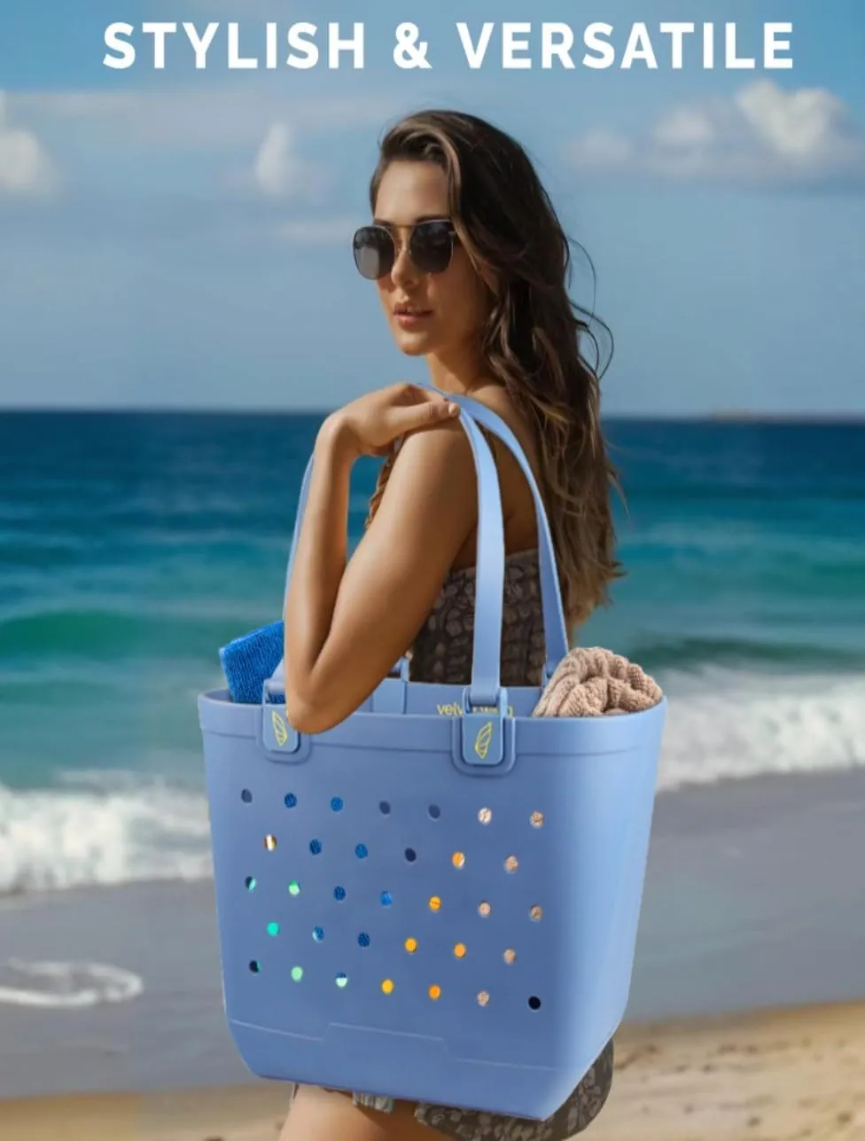 Beach Tote Bag XL size – Waterproof Tip Proof Rubber Tote for Travel, Pool, Groceries Sports & more
