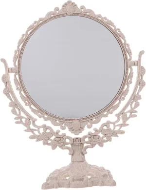 Beaupretty 1pc Vintage Round Standing Makeup Mirror Double Sided Rotating Cosmetic Mirror Retro European Style for Routine High Definition Eye Catching Design