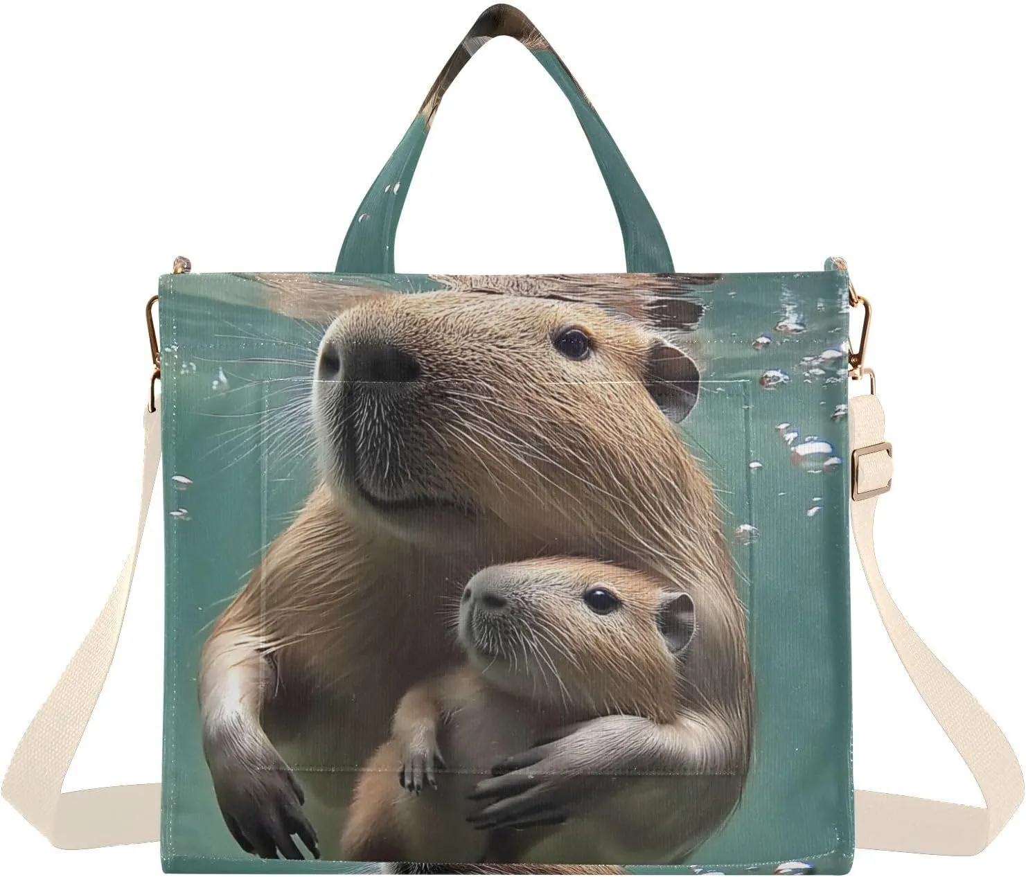 Beaver Swim Underwater Corduroy Tote Bag for Women Large Shoulder Bag with Pockets for Beach Work Travel Shopping S