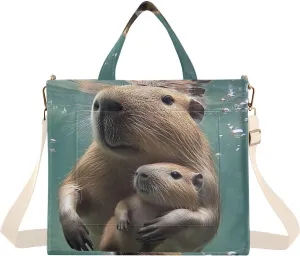 Beaver Swim Underwater Corduroy Tote Bag for Women Large Shoulder Bag with Pockets for Beach Work Travel Shopping S