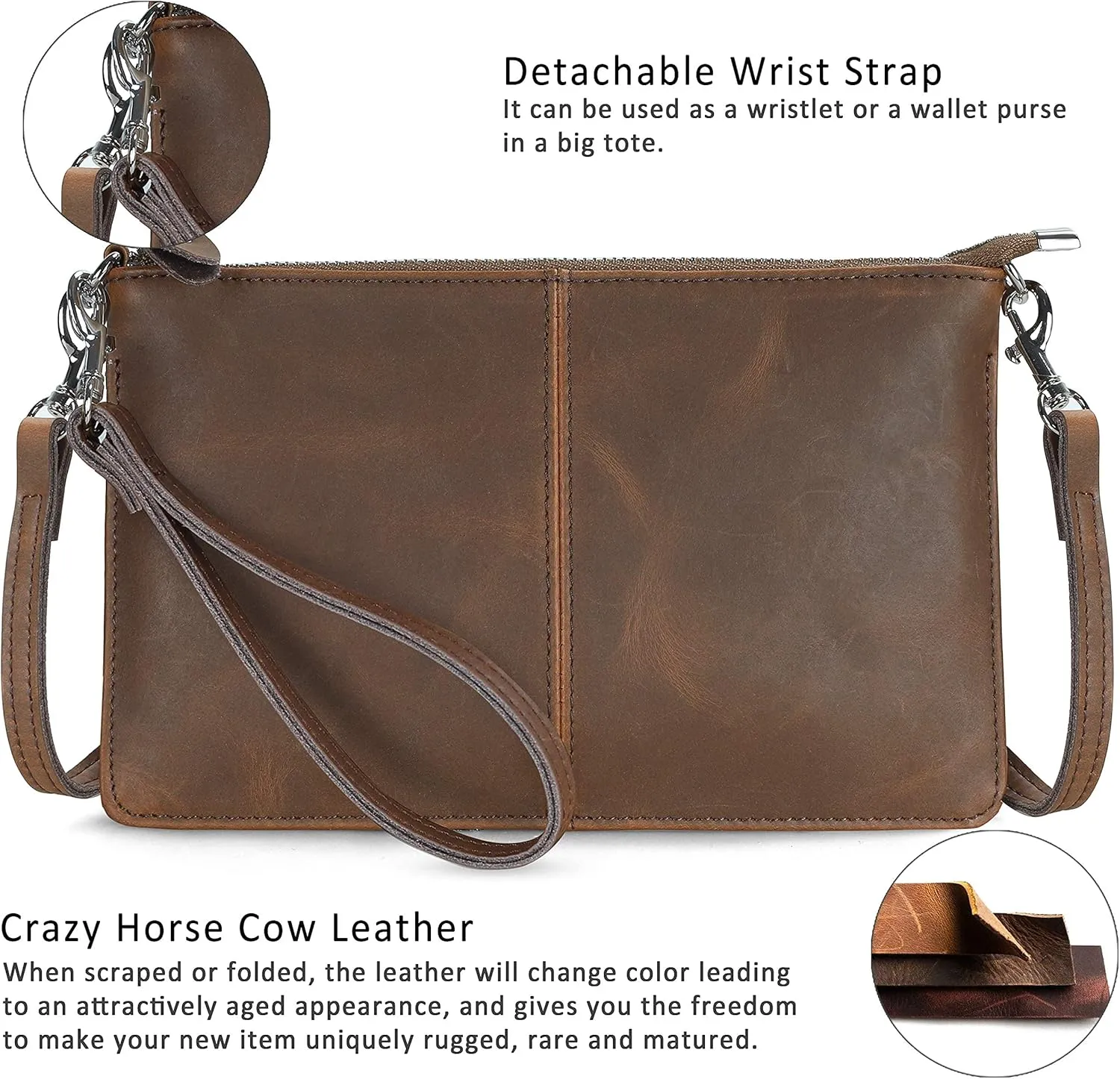 befen Genuine Leather Wristlet Clutch Wallet Purses Small Crossbody Bags for Women with RFID Blocking Card Slots
