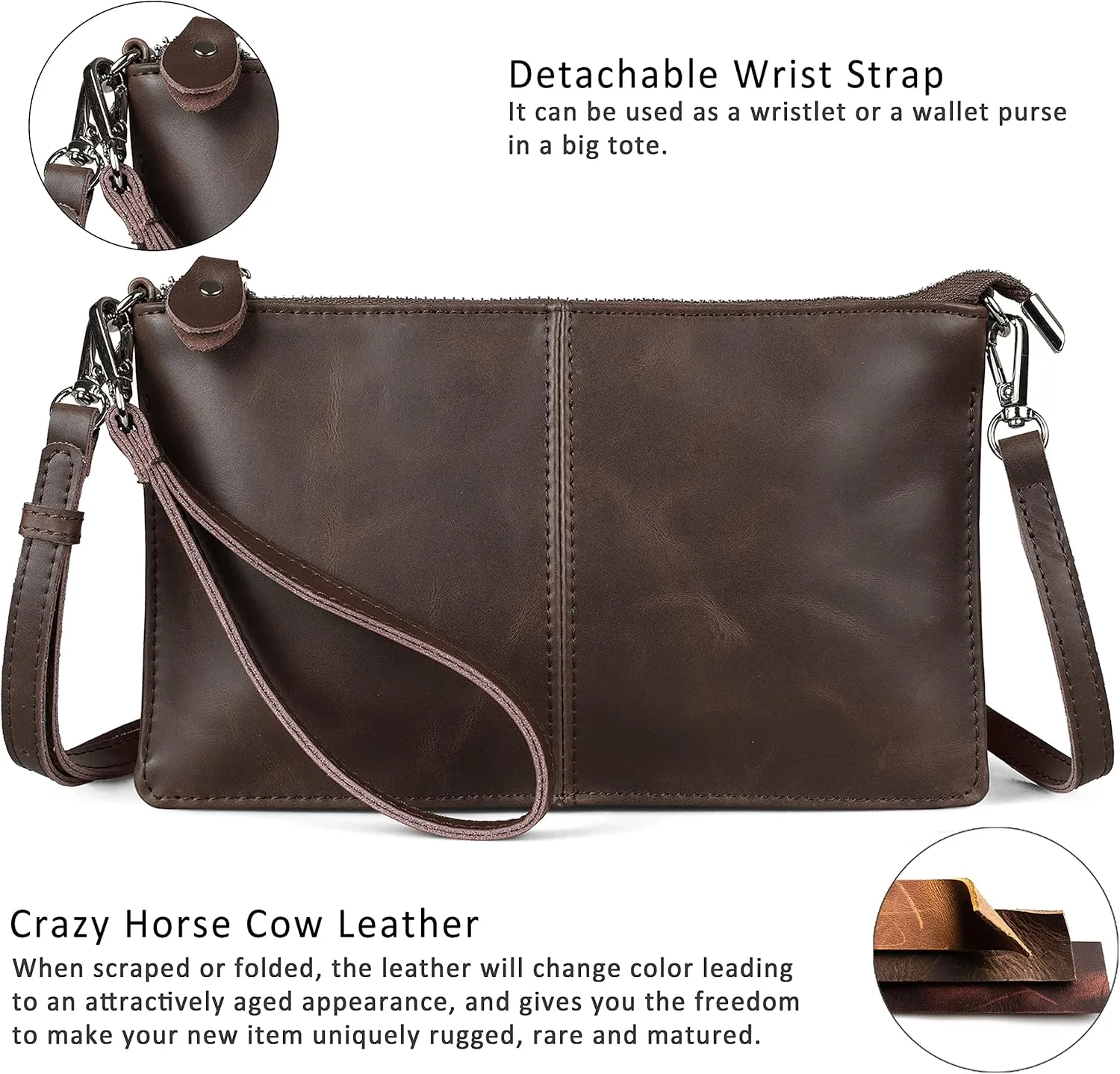 befen Genuine Leather Wristlet Clutch Wallet Purses Small Crossbody Bags for Women with RFID Blocking Card Slots