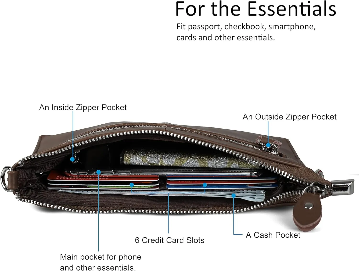 befen Genuine Leather Wristlet Clutch Wallet Purses Small Crossbody Bags for Women with RFID Blocking Card Slots