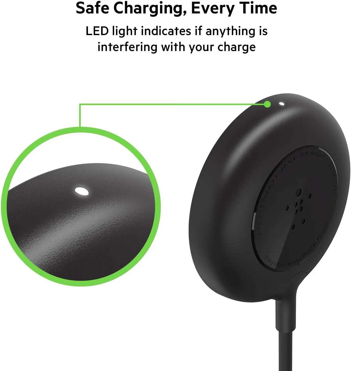 Belkin 7.5W Magnetic Portable Wireless Charger Pad - 6.6ft/2M Long Cable - MagSafe Compatible Charger - iPhone Charger Compatible w/ iPhone 15, iPhone 14, iPhone 13 - Power Supply Included - Black