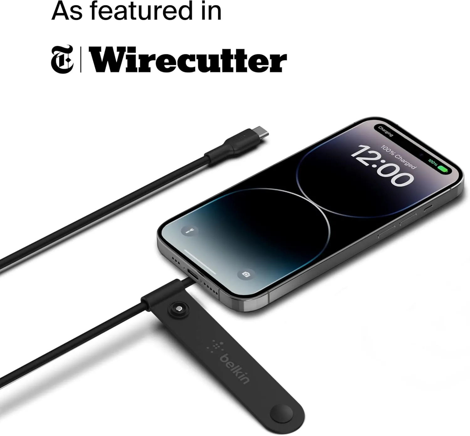 Belkin 7.5W Magnetic Portable Wireless Charger Pad - 6.6ft/2M Long Cable - MagSafe Compatible Charger - iPhone Charger Compatible w/ iPhone 15, iPhone 14, iPhone 13 - Power Supply Included - Black