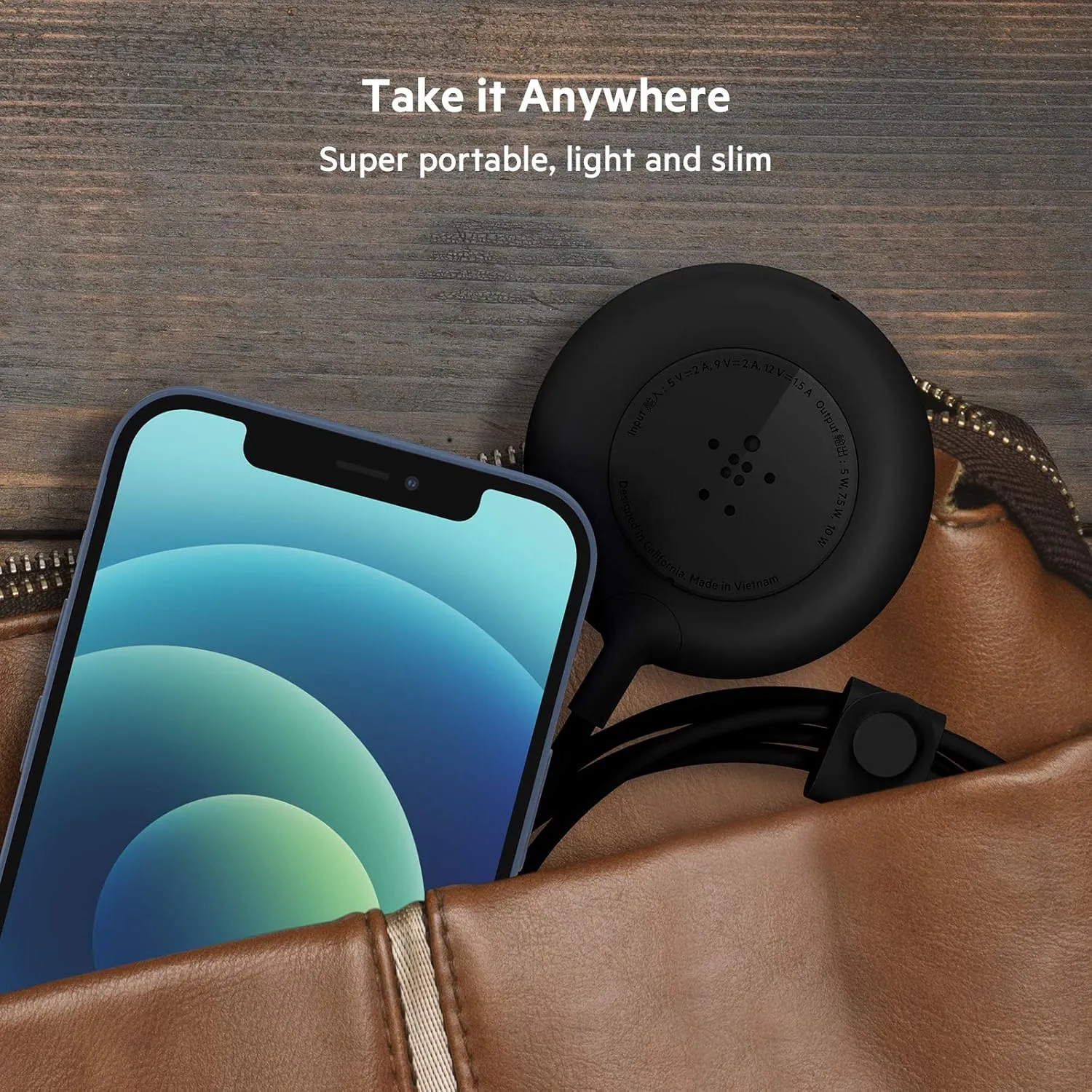 Belkin 7.5W Magnetic Portable Wireless Charger Pad - 6.6ft/2M Long Cable - MagSafe Compatible Charger - iPhone Charger Compatible w/ iPhone 15, iPhone 14, iPhone 13 - Power Supply Included - Black