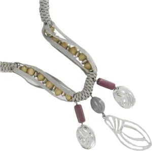 Ben Amun Gray Mauve Woven Cord Ceramic Beaded Pendant Necklace 38" Fashion Necklaces Trendy Accessories Stylish Additions Chic Details