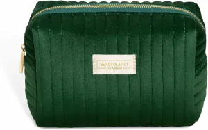 Benevolence LA Plush Velvet Small Makeup Bag for Purse | Cosmetic Pouch, Travel Toiletry Organizer for Women, Quilted Bag for Accessories - Emerald Green