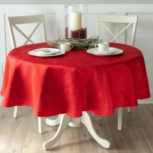 Benson Mills Poinsettia Legacy Damask Fabric Table Cloth, Holiday, Winter, and Christmas Tablecloth (Poinsettia Legacy Red, 70" Round)
