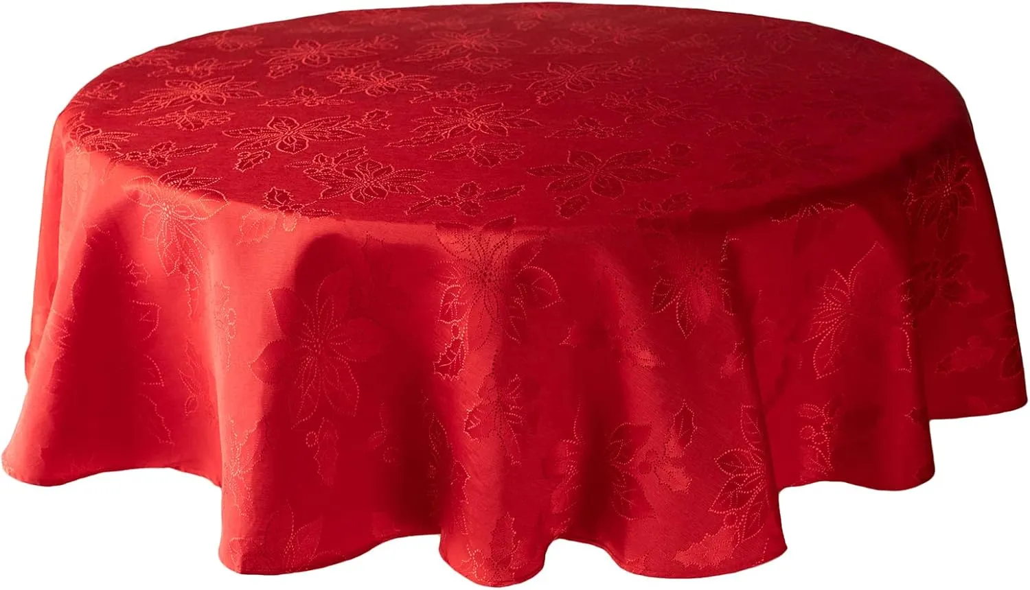 Benson Mills Poinsettia Legacy Damask Fabric Table Cloth, Holiday, Winter, and Christmas Tablecloth (Poinsettia Legacy Red, 70" Round)