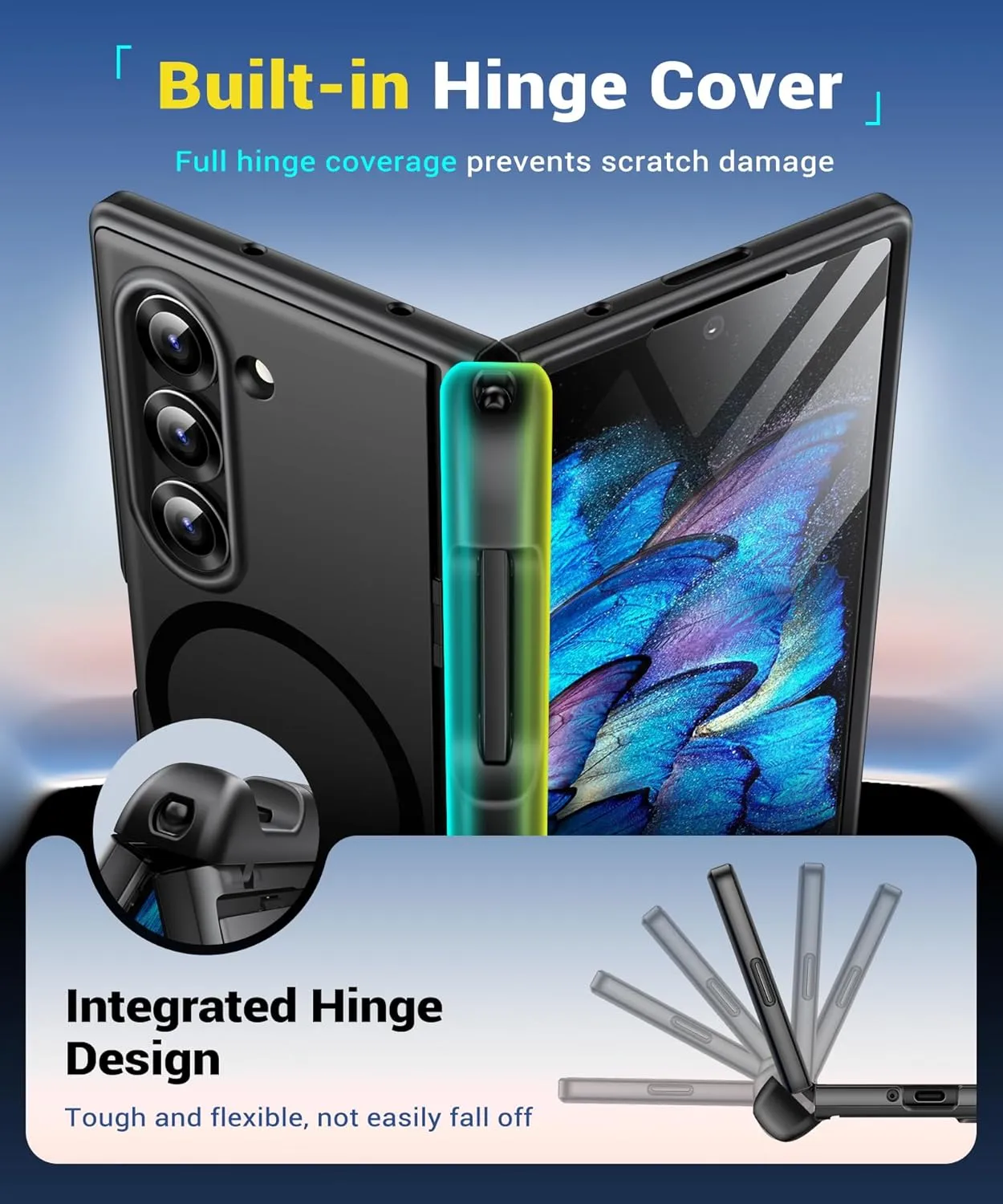 BERFY Magnetic Armor Stand for Samsung Galaxy Z Fold 6 with Screen Protector, Built-in S Pen Holder & 2 Invisible Kickstands, [Compatible with MagSafe] Full-Body Shockproof Case for Z Fold 6, Black