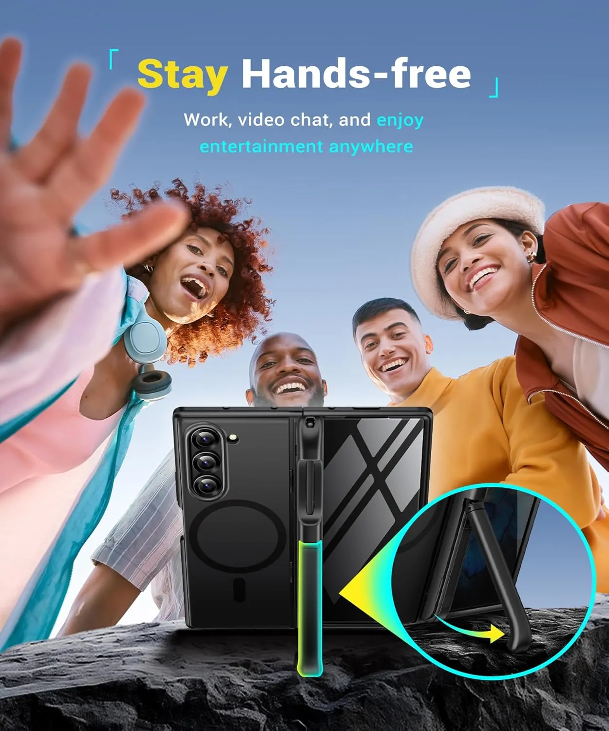 BERFY Magnetic Armor Stand for Z Fold 6 with Privacy Screen Protector, [Compatible with MagSafe][Anti Spy] Built-in S Pen Holder & 2 Invisible Kickstands, Full-Body Case for Galaxy Z Fold 6, Black