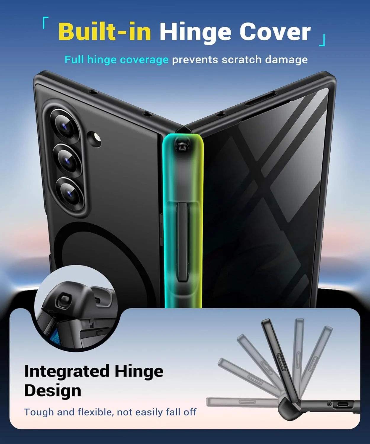 BERFY Magnetic Armor Stand for Z Fold 6 with Privacy Screen Protector, [Compatible with MagSafe][Anti Spy] Built-in S Pen Holder & 2 Invisible Kickstands, Full-Body Case for Galaxy Z Fold 6, Black