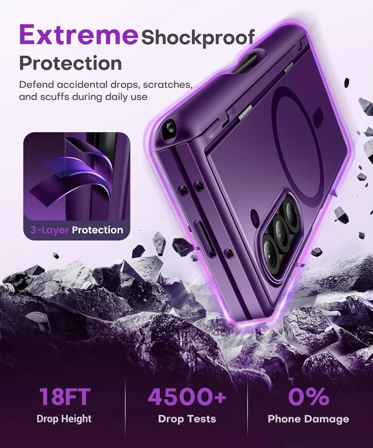 BERFY Magnetic for Samsung Galaxy Z Fold 6 Case with Privacy Screen Protector, [Compatible with MagSafe][Anti Spy] Built-in S Pen Holder & Kickstand, Full-Body Shockproof Case for Z Fold 6, Purple