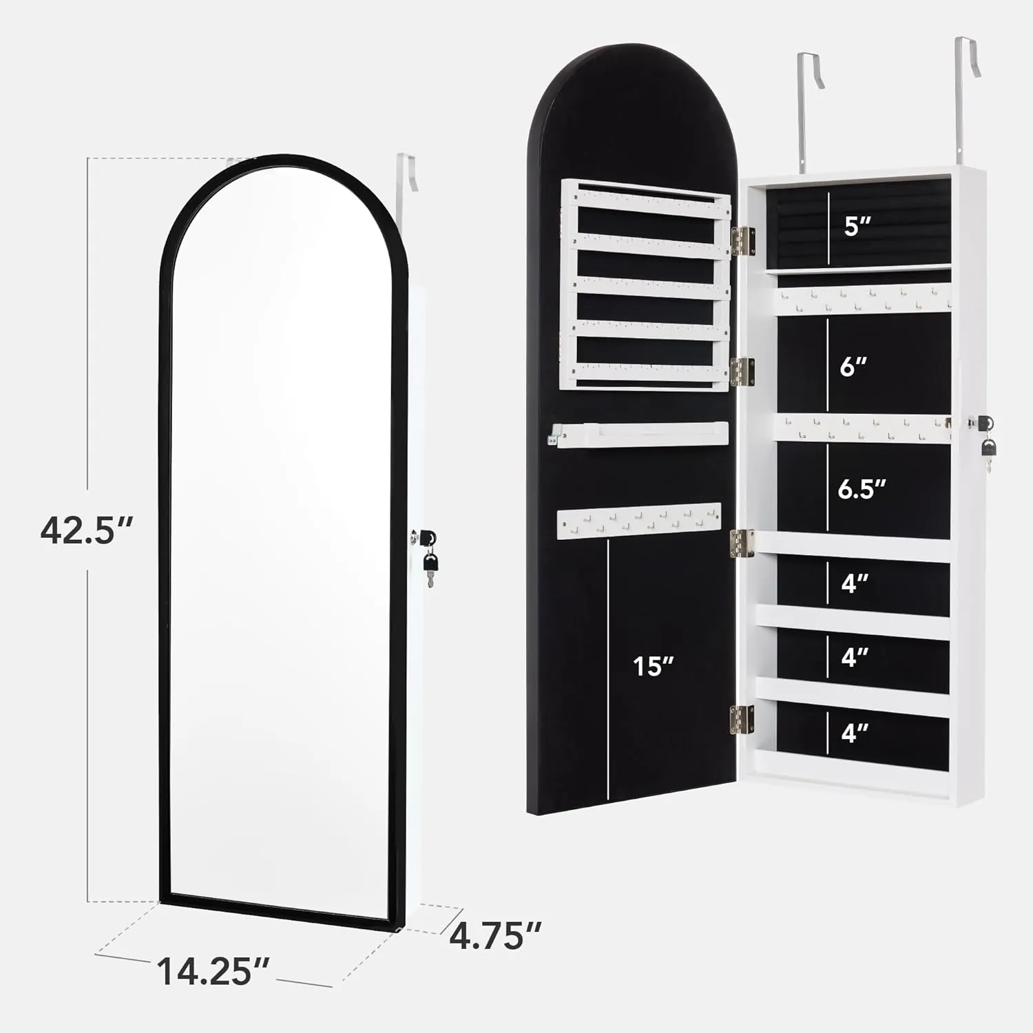 Best Choice Products Arch Mirror Jewelry Cabinet, Jewelry Storage Organizer, Armoire, Lockable Wall or Door Mountable, Full-Length Mirror - Black