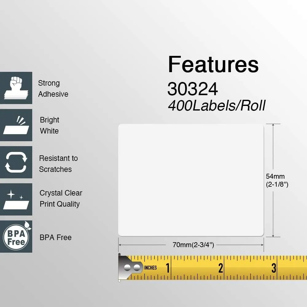 BETCKEY - Multipurpose Labels Replace for DYMO 30324/30258 (2-1/8" x 2-3/4"), Perforated, Compatible with DYMO Labelwriter 450, 4XL, NOT Fit 550 & 5XL [10 Rolls/4000 Labels]