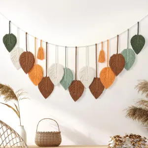 Betylifoy Macrame Wall Hanging Boho Woven Tapestry Chic Home Decor Handmade Yarn Tassels Colorful Leaf Feather Wall Hanging Tapestry Bohemian Wall Art Decorations for Nursery Bedroom Living Room Backdrop