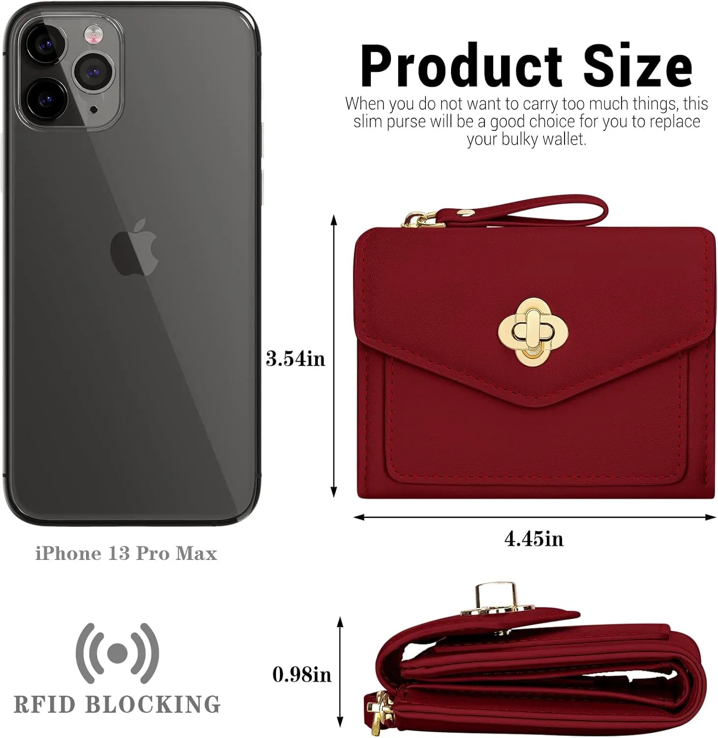 BIAOTIE Small Wallet for Women Leather Bifold Pocket Wallet RFID Blocking Credit Card Holder Cute Purse with Zipper Coin Pocket (Red)