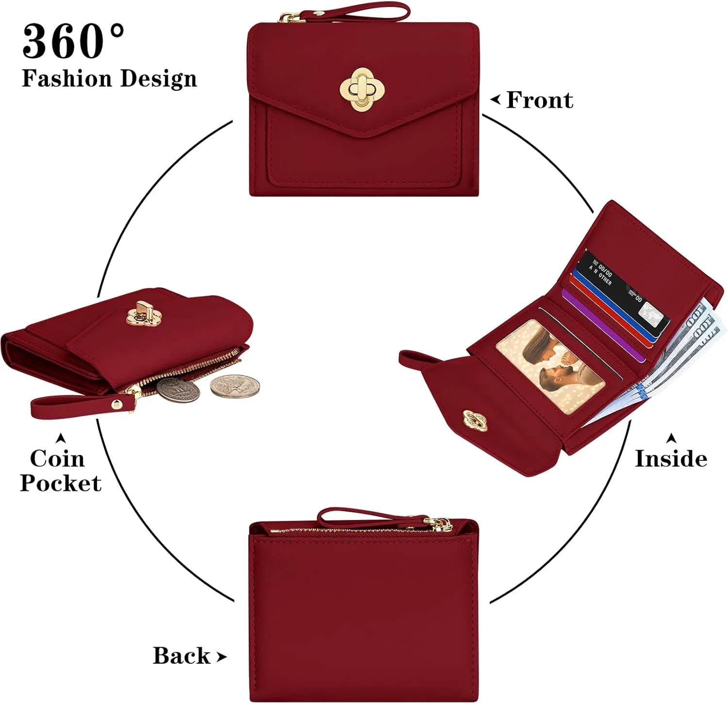 BIAOTIE Small Wallet for Women Leather Bifold Pocket Wallet RFID Blocking Credit Card Holder Cute Purse with Zipper Coin Pocket (Red)