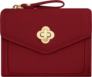 BIAOTIE Small Wallet for Women Leather Bifold Pocket Wallet RFID Blocking Credit Card Holder Cute Purse with Zipper Coin Pocket (Red)