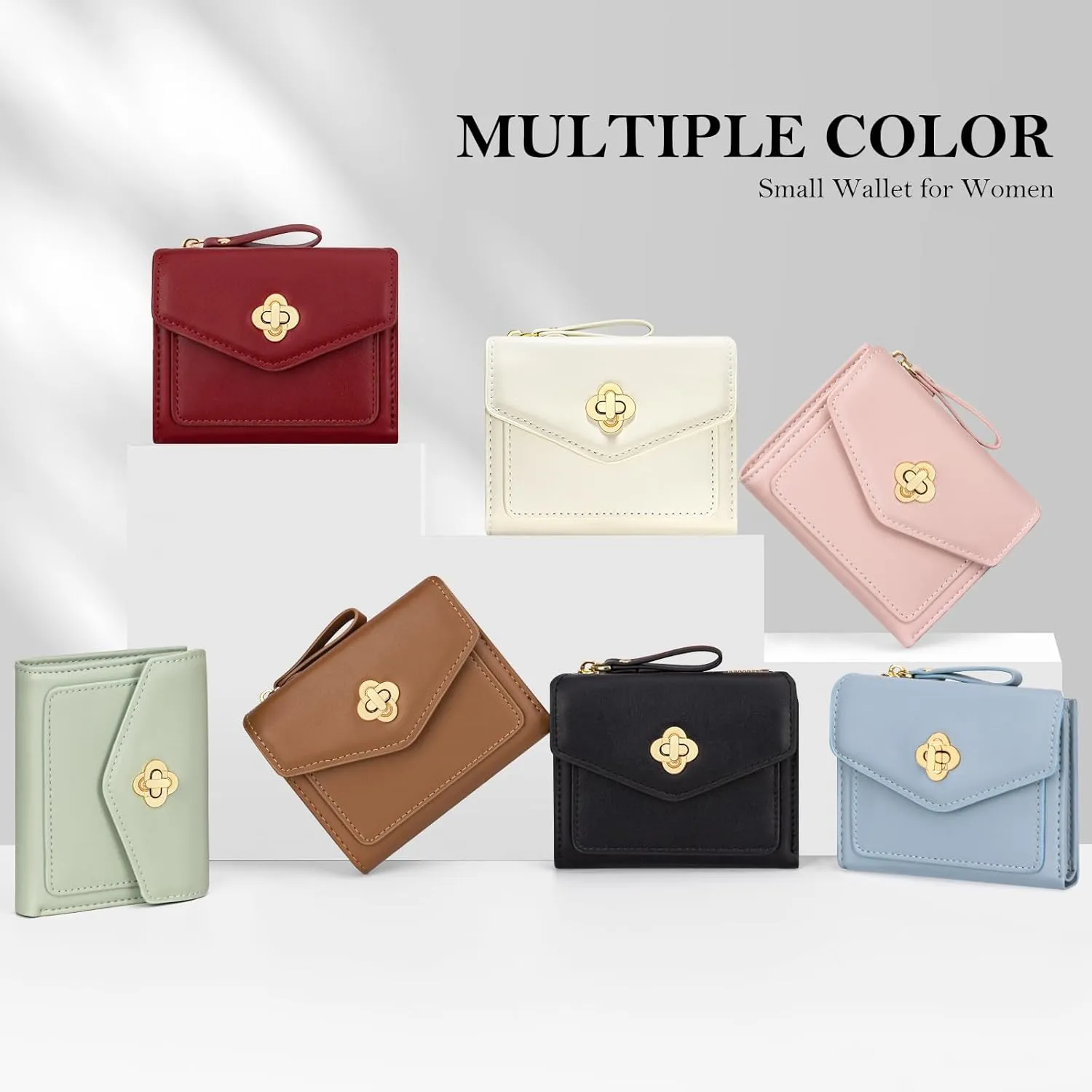 BIAOTIE Small Wallet for Women Leather Bifold Pocket Wallet RFID Blocking Credit Card Holder Cute Purse with Zipper Coin Pocket (Red)