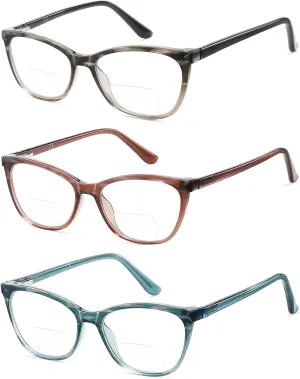 Bifocal Reading Glasses Women Cat Eye Blue Light Blocking Computer Reader Clear Top No Line Transition Ladies Eyewear
