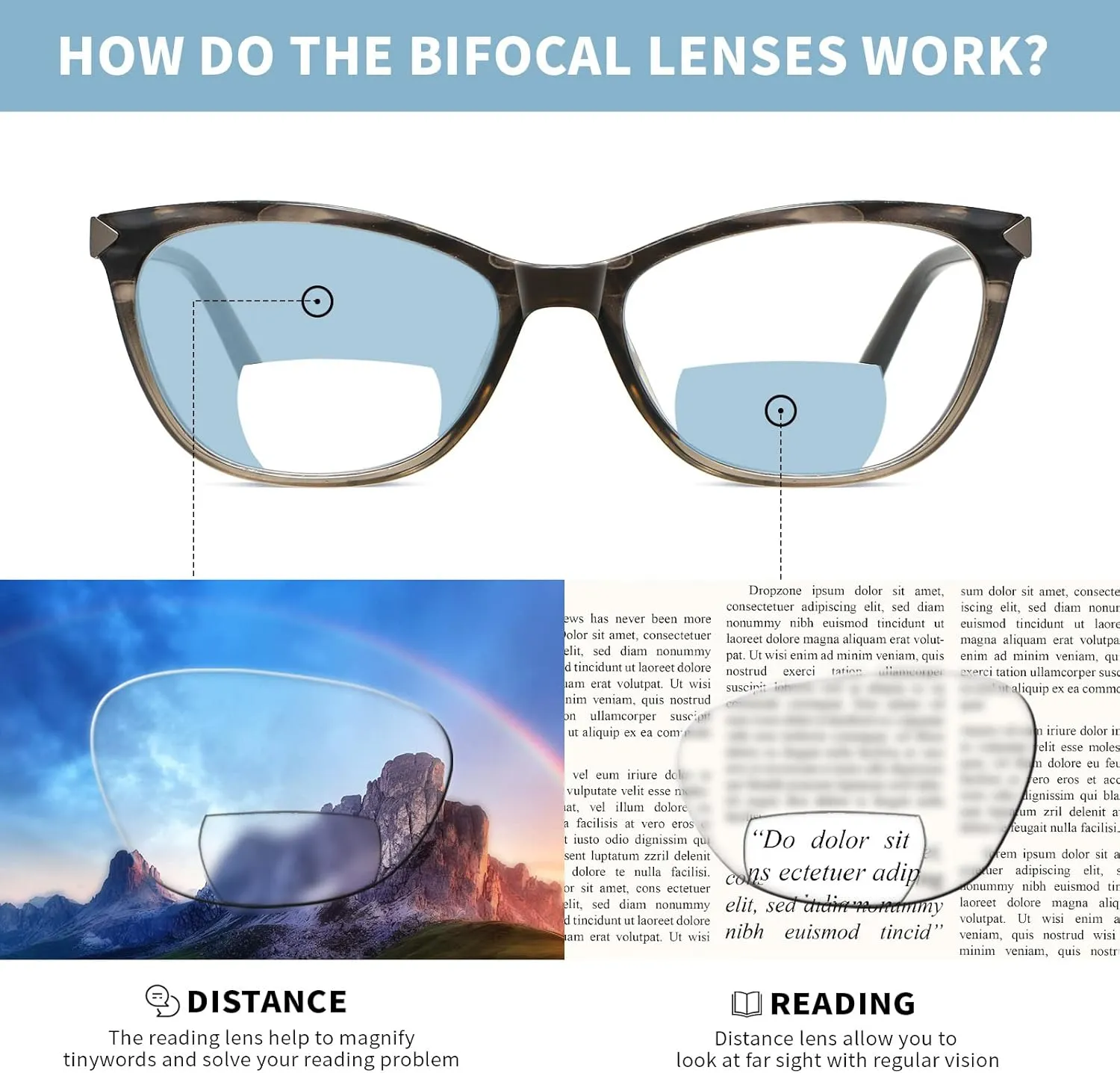 Bifocal Reading Glasses Women Cat Eye Blue Light Blocking Computer Reader Clear Top No Line Transition Ladies Eyewear