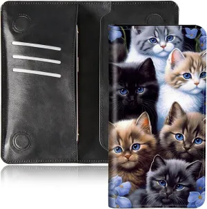Bifold Wallet for Men Women,Dual Magnetic Clasp Closure PU Leather Long Wallet Clutch Bag with RFID Blocking Money Phone Pockets   Card Slots,Cute Cat