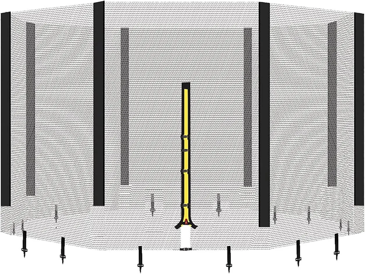 Biggun Trampoline Net - Replacement Enclosure Safety Net for Straight Poles Round Frames Trampoline, Nylon Barrier Net Parts with Double Zipper and Protection Buckles