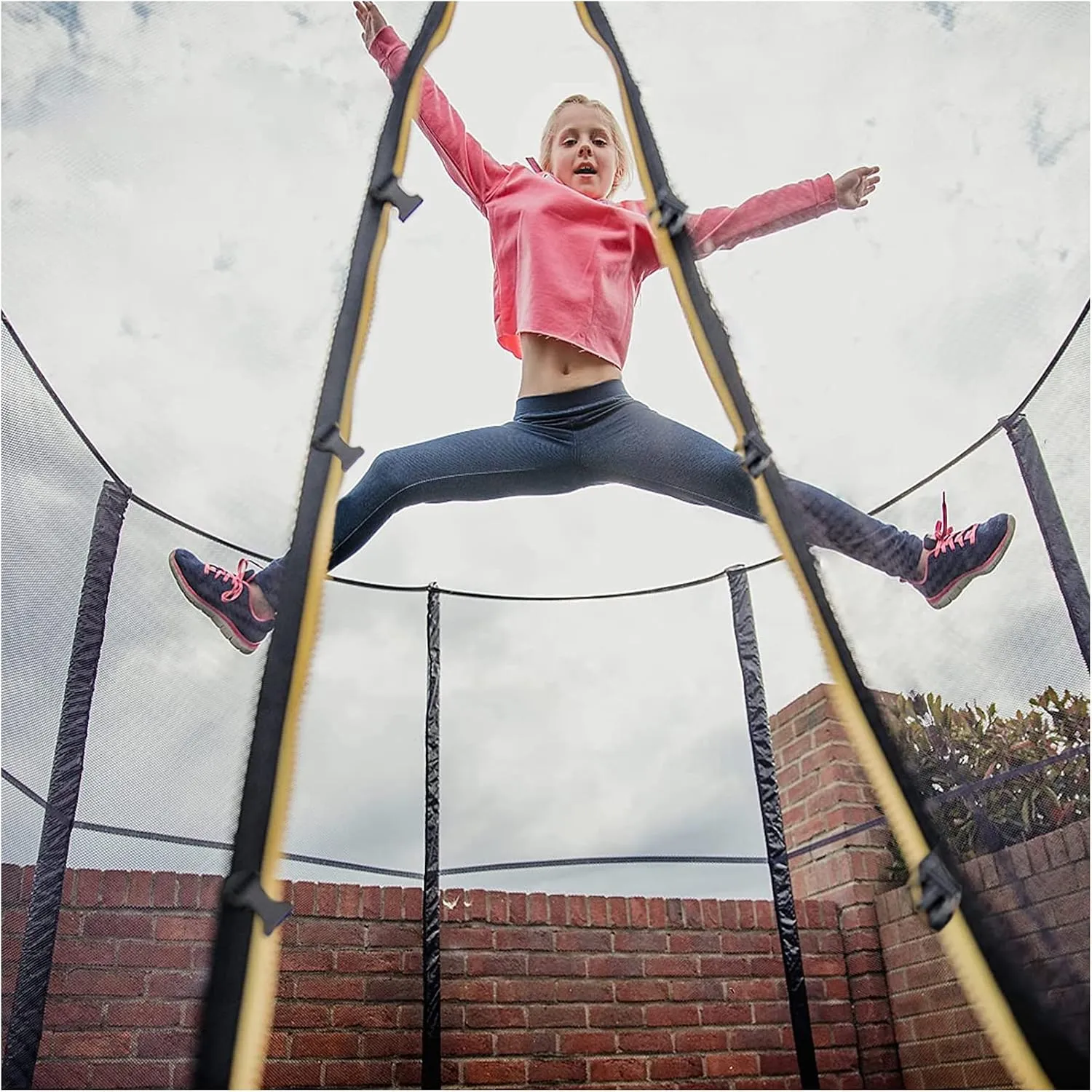 Biggun Trampoline Net - Replacement Enclosure Safety Net for Straight Poles Round Frames Trampoline, Nylon Barrier Net Parts with Double Zipper and Protection Buckles