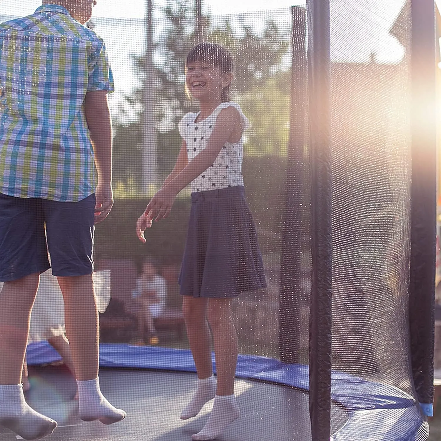 Biggun Trampoline Net - Replacement Enclosure Safety Net for Straight Poles Round Frames Trampoline, Nylon Barrier Net Parts with Double Zipper and Protection Buckles