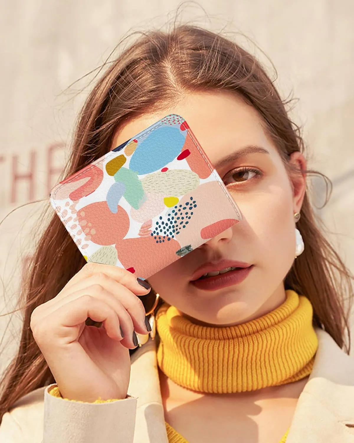 Bistup Credit Card Holder Wallet for Women Cute Leather Ladies Teen Girls Female Cardholder Wallets Accordion Purse Small Medium Aesthetic Print Abstract Unique Modern Design Rfid Zipper Around