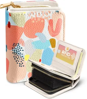 Bistup Credit Card Holder Wallet for Women Cute Leather Ladies Teen Girls Female Cardholder Wallets Accordion Purse Small Medium Aesthetic Print Abstract Unique Modern Design Rfid Zipper Around