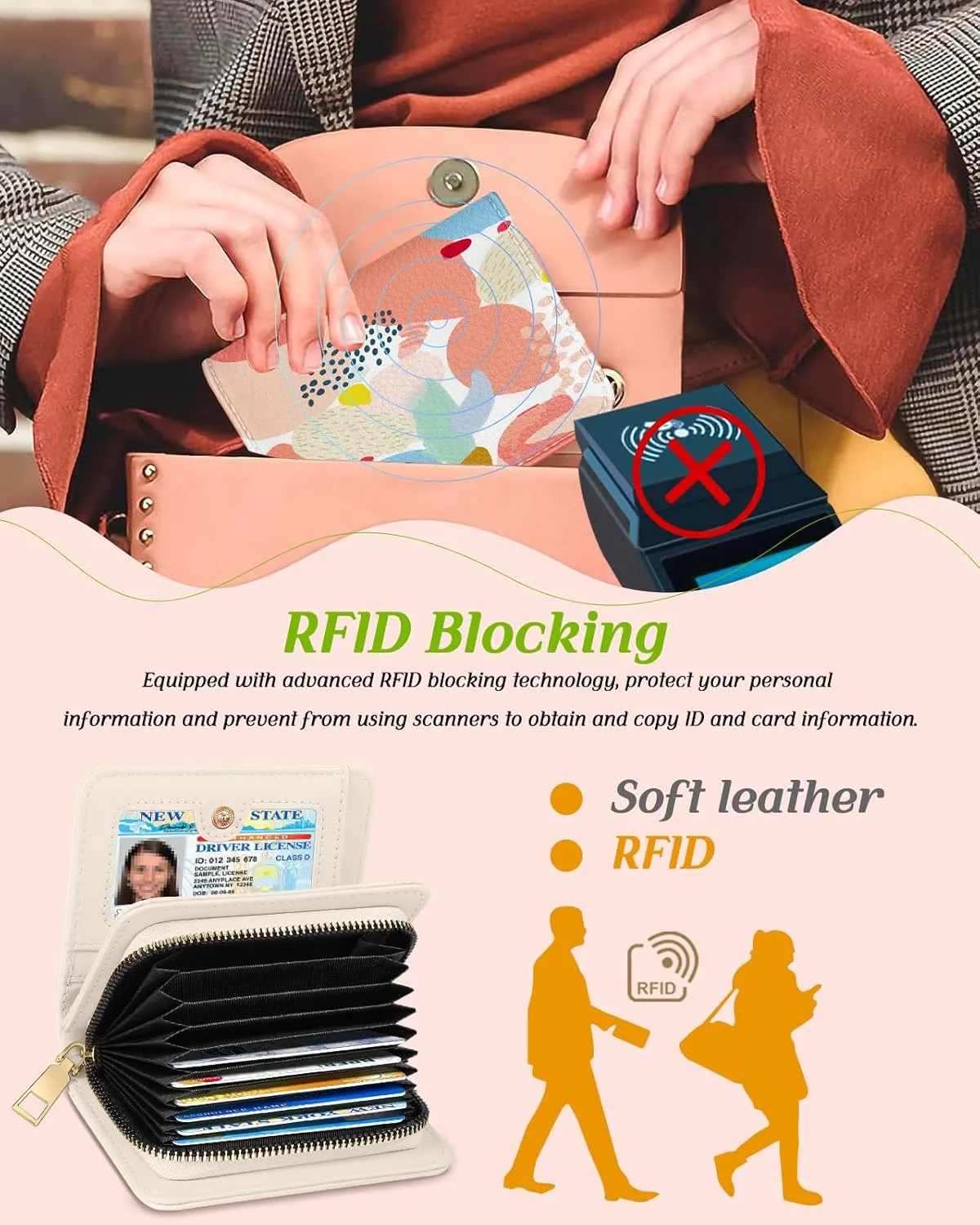 Bistup Credit Card Holder Wallet for Women Cute Leather Ladies Teen Girls Female Cardholder Wallets Accordion Purse Small Medium Aesthetic Print Abstract Unique Modern Design Rfid Zipper Around