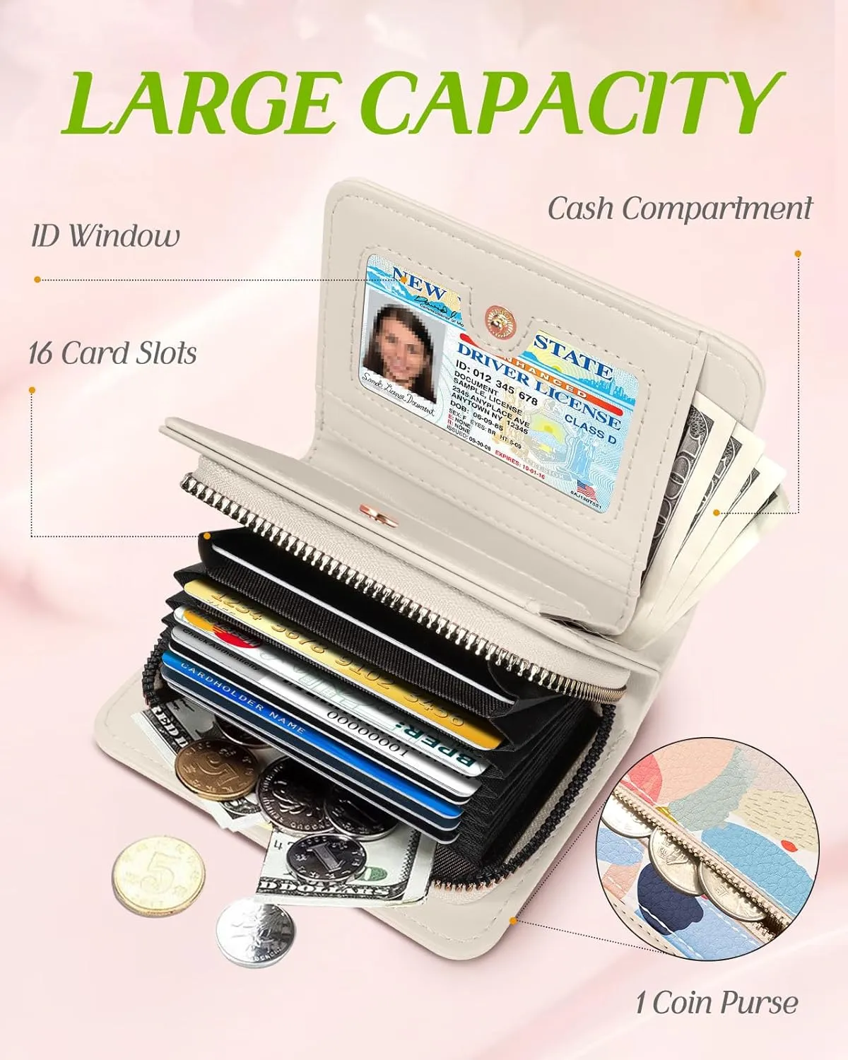 Bistup Credit Card Holder Wallet for Women Cute Leather Ladies Teen Girls Female Cardholder Wallets Accordion Purse Small Medium Aesthetic Print Abstract Unique Modern Design Rfid Zipper Around