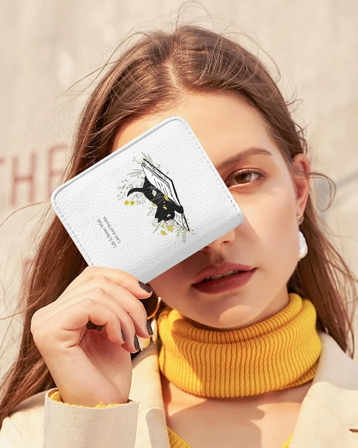 Bistup Credit Card Holder Wallet for Women - Cute Leather Ladies Teen Girls Female Cardholder Wallets Accordion Purse Small Medium Aesthetic Print Cat Unique Modern Rfid Zipper Around