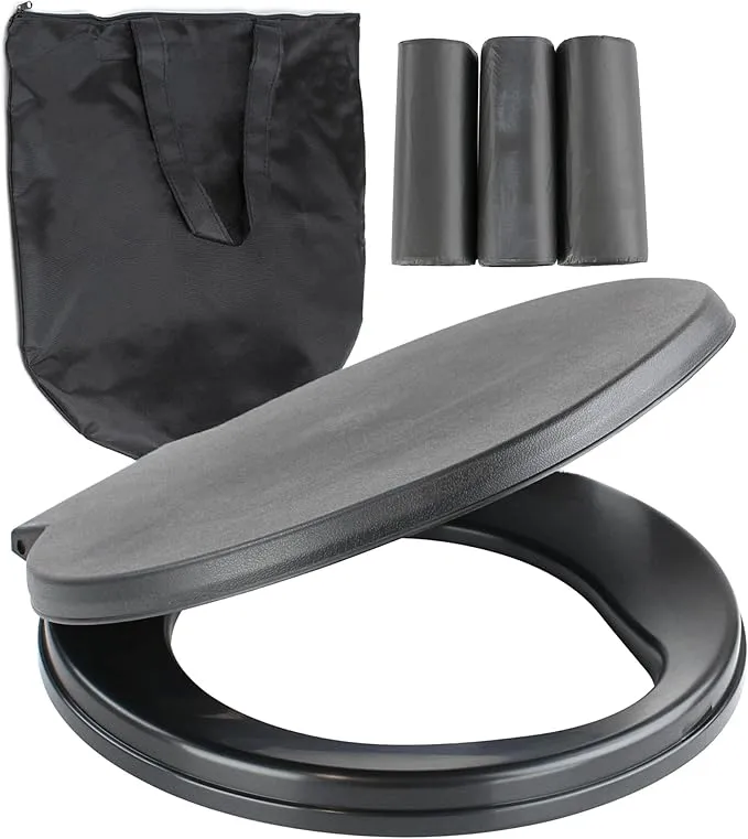 BISupply Camping Toilet Seat For 5 Gallon Bucket - Portable Toilet Seat Lid with Human Waste Bags for Outdoors - Bedside Commode Portable Bathroom Bucket Seat - Emergency Disaster Totable Toilet Lid