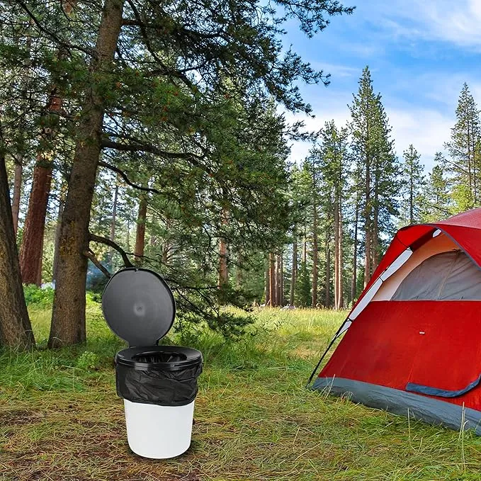 BISupply Camping Toilet Seat For 5 Gallon Bucket - Portable Toilet Seat Lid with Human Waste Bags for Outdoors - Bedside Commode Portable Bathroom Bucket Seat - Emergency Disaster Totable Toilet Lid