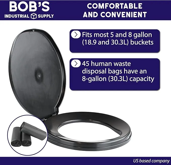 BISupply Camping Toilet Seat For 5 Gallon Bucket - Portable Toilet Seat Lid with Human Waste Bags for Outdoors - Bedside Commode Portable Bathroom Bucket Seat - Emergency Disaster Totable Toilet Lid