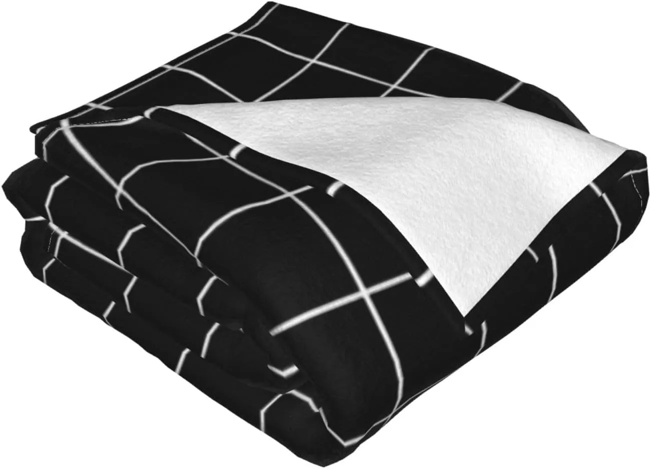 Black Grid 60"X50" Flannel Blanket - 100% Soft Polyester, Lightweight and Warm, Suitable for Families, Camping, Travel