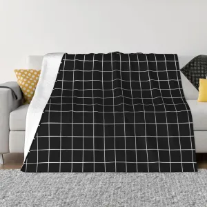 Black Grid 60"X50" Flannel Blanket - 100% Soft Polyester, Lightweight and Warm, Suitable for Families, Camping, Travel