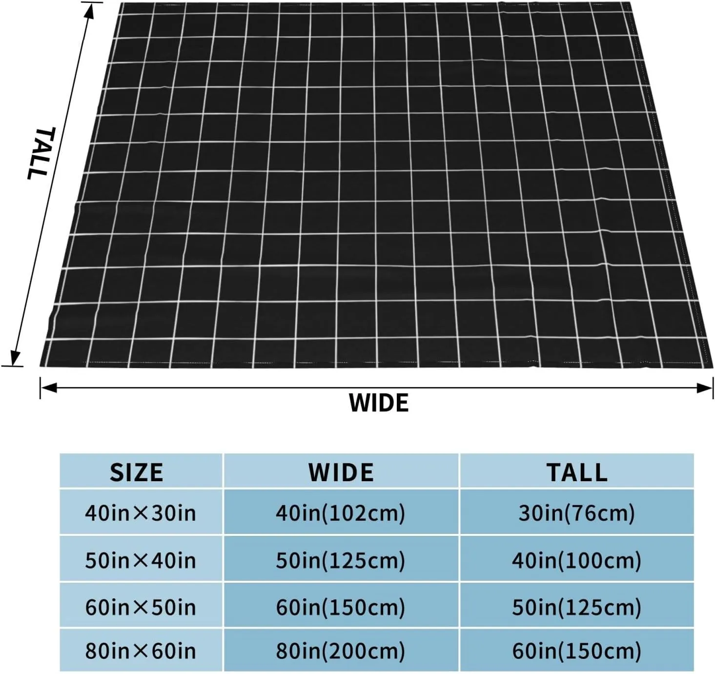 Black Grid 60"X50" Flannel Blanket - 100% Soft Polyester, Lightweight and Warm, Suitable for Families, Camping, Travel