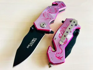 BladeDealUSA Pink Dragon Mini Cute Knife Spring Assisted Open Blade Folding Pocket Knife. Hunting, Camping, Survival Knife. Cool Knife.