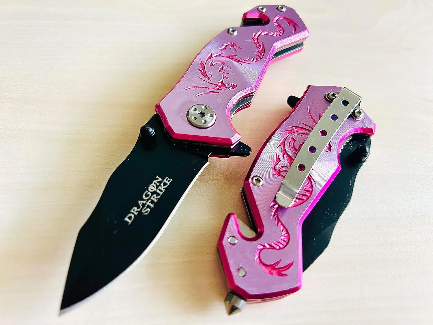 BladeDealUSA Pink Dragon Mini Cute Knife Spring Assisted Open Blade Folding Pocket Knife. Hunting, Camping, Survival Knife. Cool Knife.